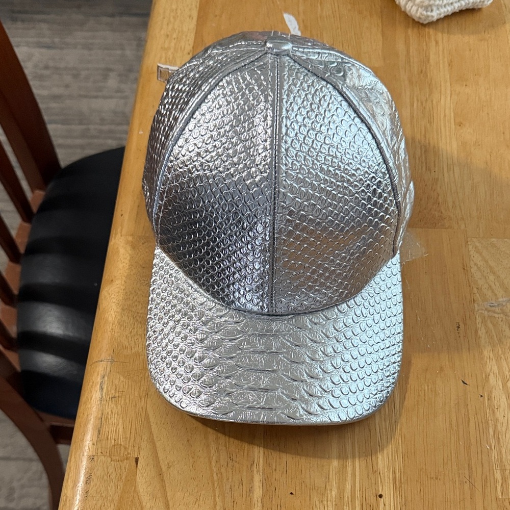 Metallic Silver Textured Baseball Cap